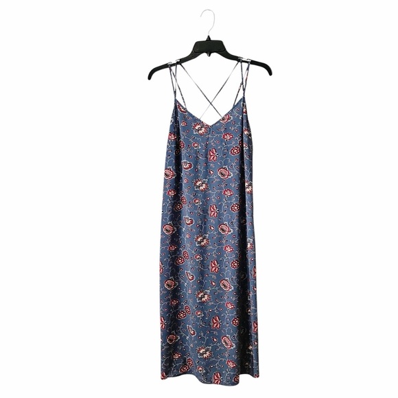 Gap Day Midi Dress Women's Size M Blue/Red Floral – Rayon, Sleeveless, V-Neck - Picture 1 of 12